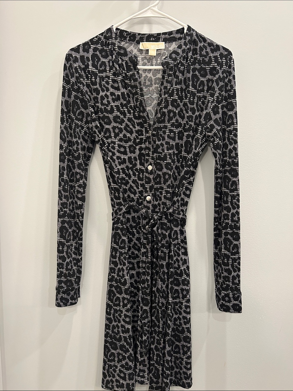 MICHAEL Michael Kors Black & Gray Leopard-Print Long-Sleeve Tie-Waist Dress